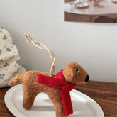 Christmas Brown Puppy with Red Scarf Needle Felted Bag Charms Keychain